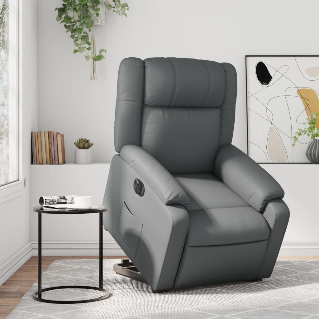 vidaXL Sillón de masaje elevable eléctrico cuero sintético gris