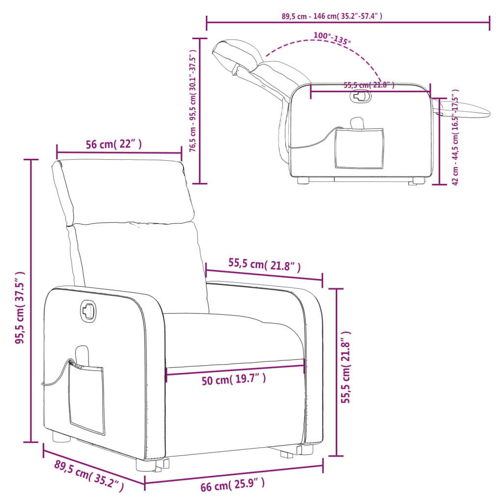 vidaXL Sillón reclinable de masaje de pie cuero artificial color crema