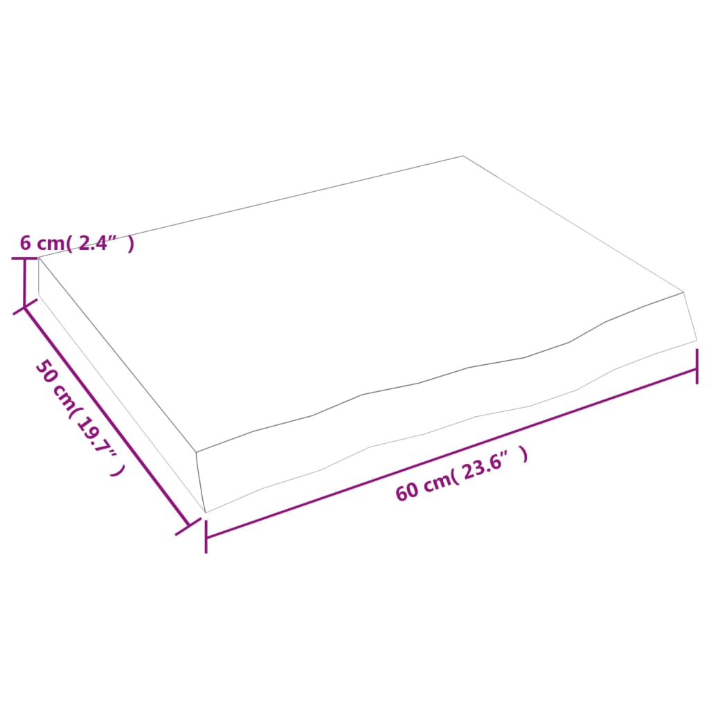 vidaXL Tablero mesa madera roble tratada marrón claro 60x50x(2-6) cm