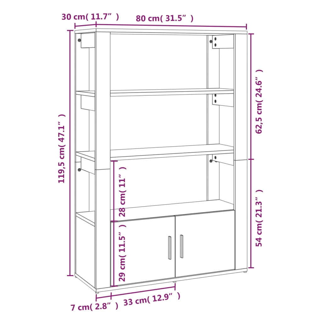 vidaXL Aparador de madera contrachapada negro 80x30x119,5 cm