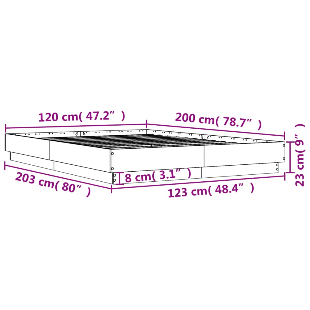 vidaXL Estructura de cama con luces LED roble Sonoma 120x200 cm