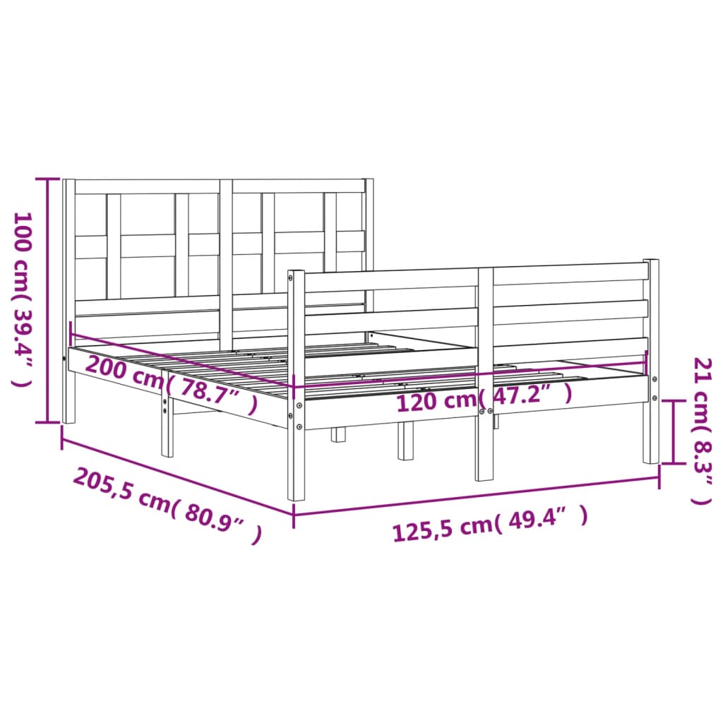 vidaXL Estructura de cama con cabecero madera maciza 120x200 cm