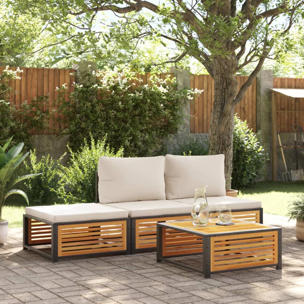 vidaXL Set sofás de jardín con cojines 4 pzas madera maciza de acacia