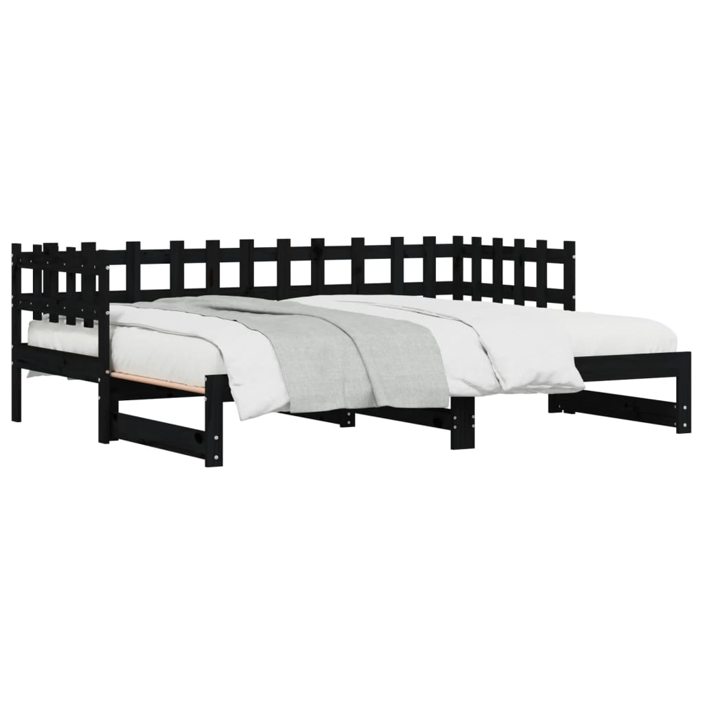 vidaXL Sofá cama extraíble madera maciza de pino negro 2x(90x200) cm