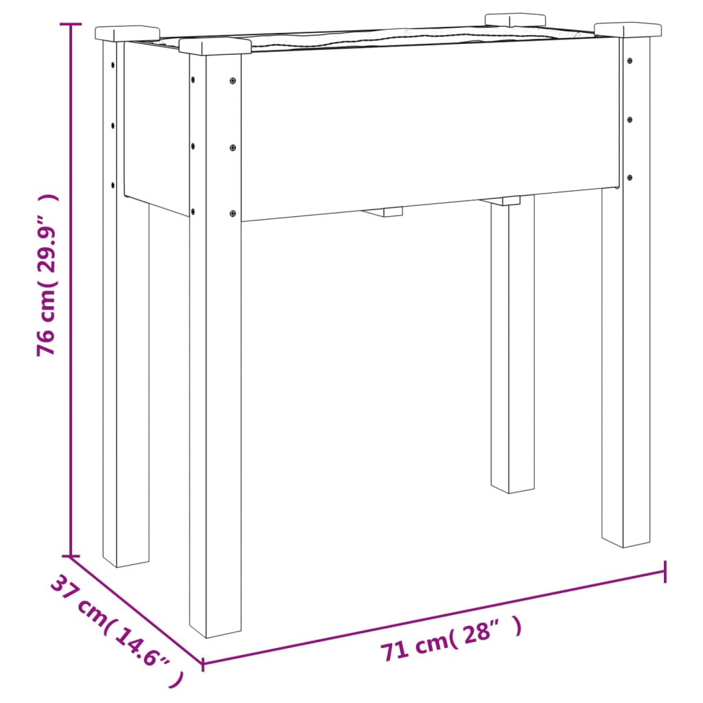 vidaXL Jardinera con forro interior madera abeto gris 71x37x76 cm