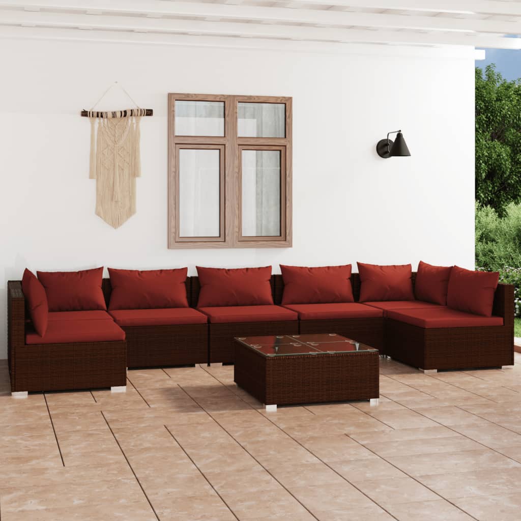 vidaXL Set muebles de jardín 8 piezas y cojines ratán sintético marrón