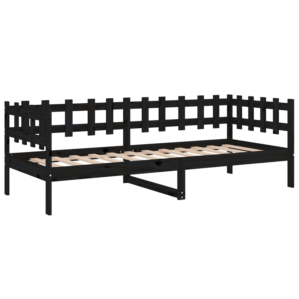 vidaXL Sofá cama madera maciza de pino negro 90x200 cm