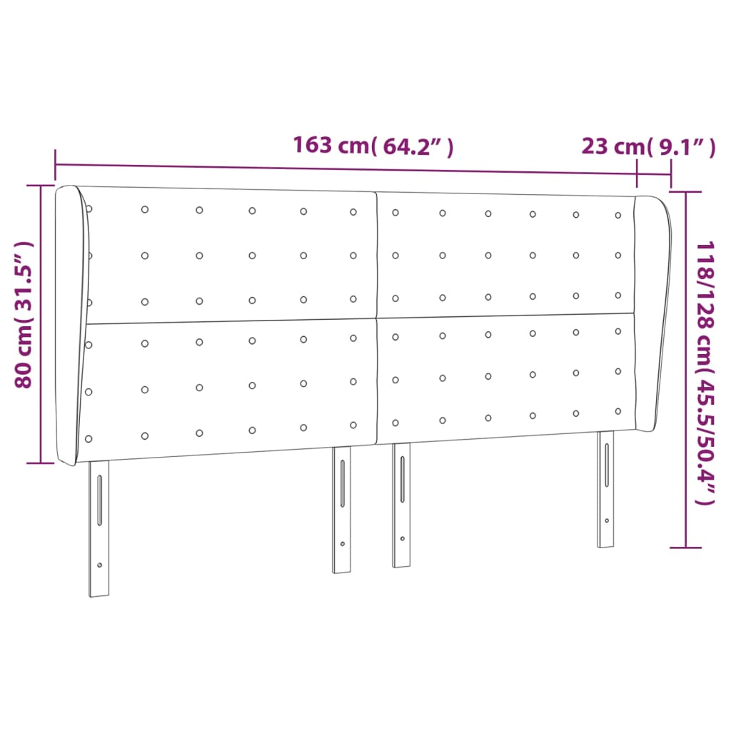 vidaXL Cabecero con orejas cuero sintético negro 163x23x118/128cm