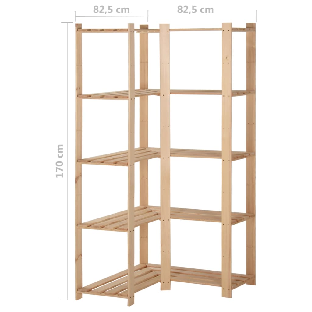 vidaXL Estantería de esquina 5 niveles pino macizo 82,5x82,5x170 cm