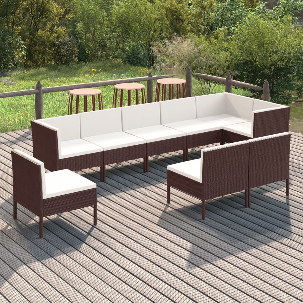 vidaXL Set muebles de jardín 9 piezas y cojines ratán sintético marrón