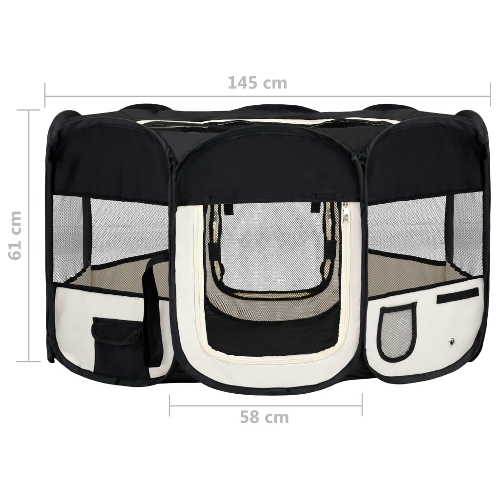 vidaXL Parque de perros plegable y bolsa transporte negro 145x145x61cm