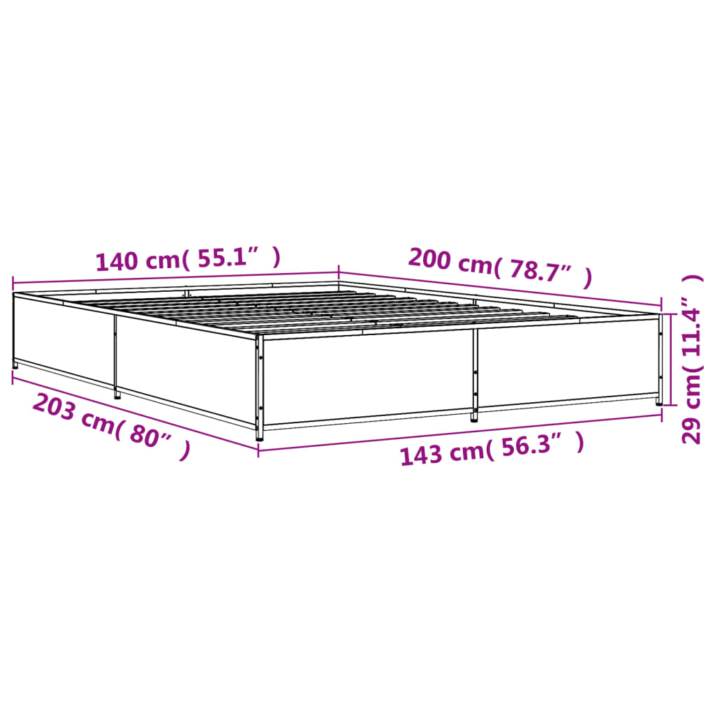 vidaXL Estructura cama madera ingeniería metal marrón roble 140x200 cm