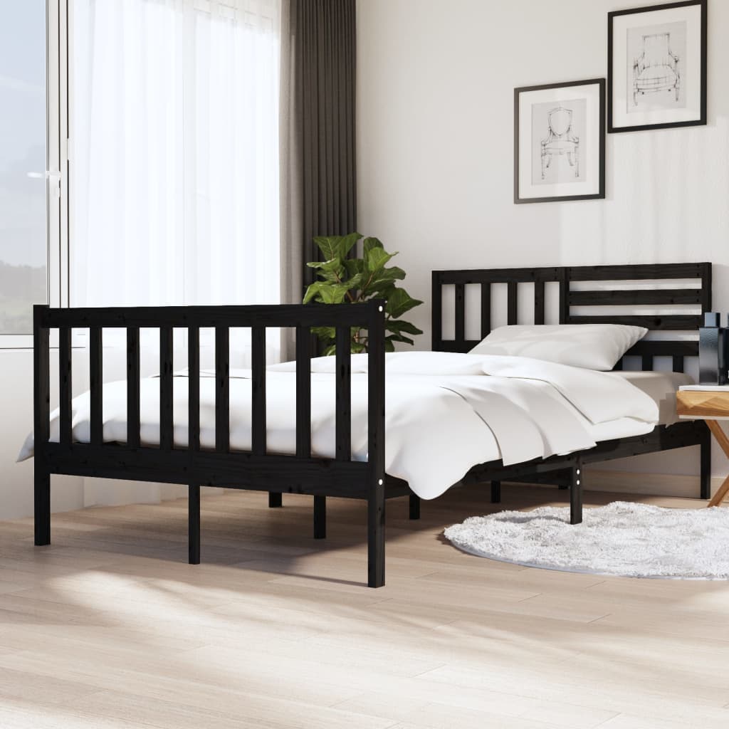 vidaXL Estructura de cama de madera maciza negra 120x200 cm