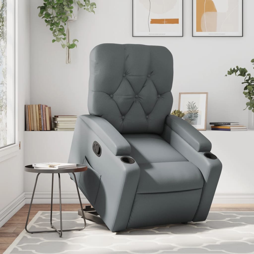 vidaXL Sillón reclinable elevable cuero artificial gris