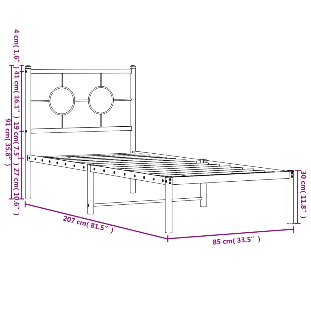 vidaXL Estructura cama sin colchón con cabecero metal negro 80x200 cm