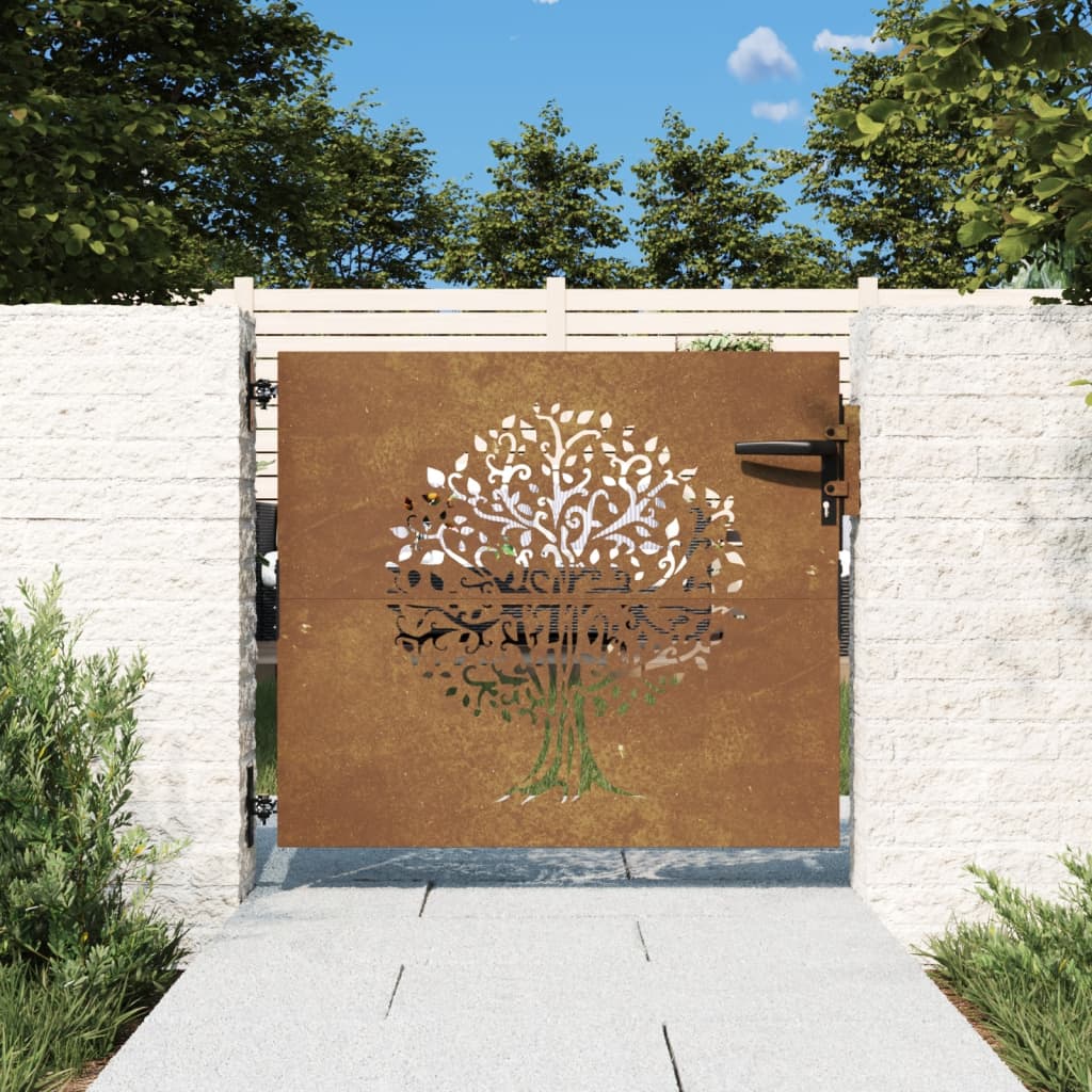 vidaXL Puerta de jardín acero corten diseño árbol 85x100 cm