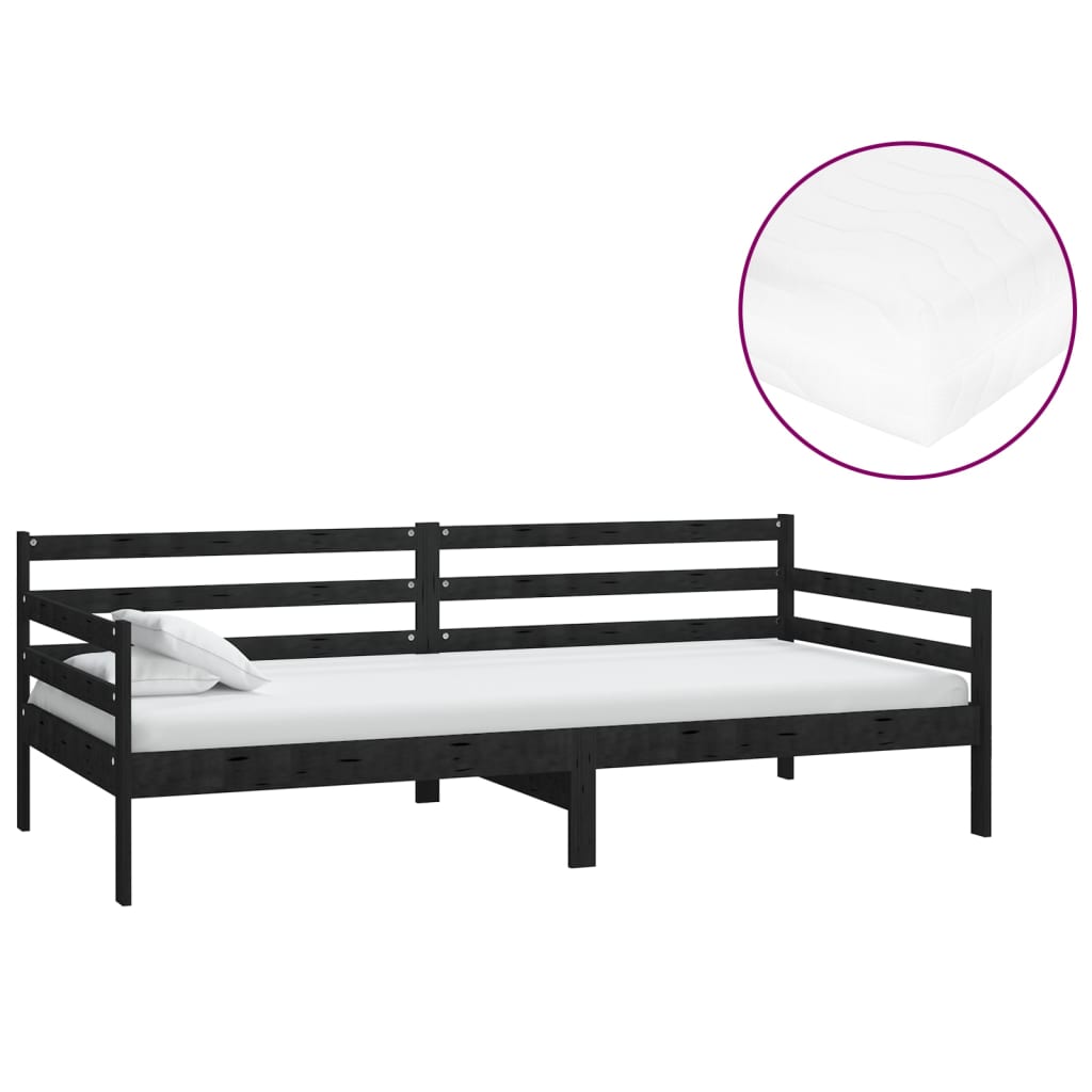 vidaXL Sofá cama con colchón madera de pino maciza negro 90x200 cm