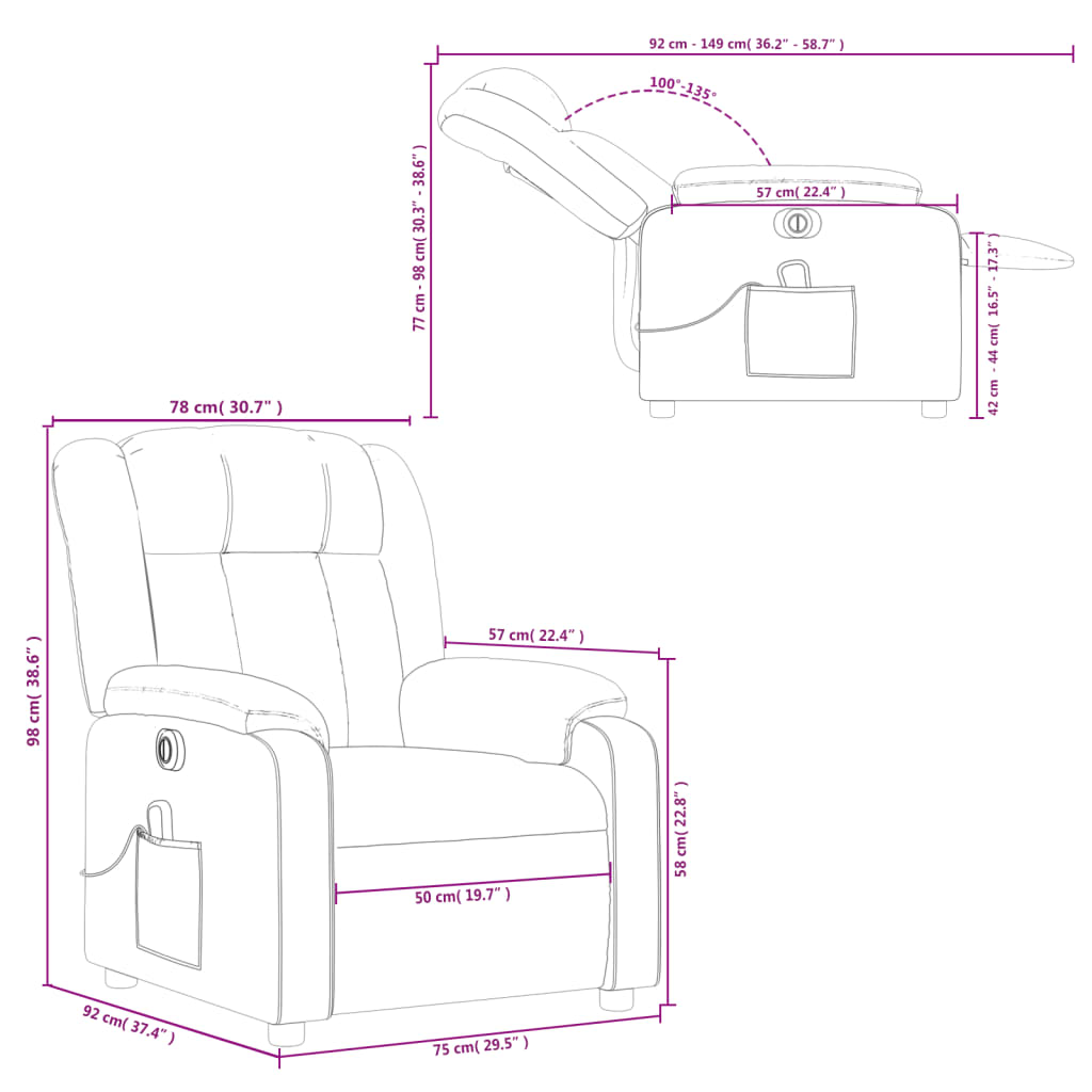 vidaXL Sillón reclinable de masaje eléctrico tela color crema