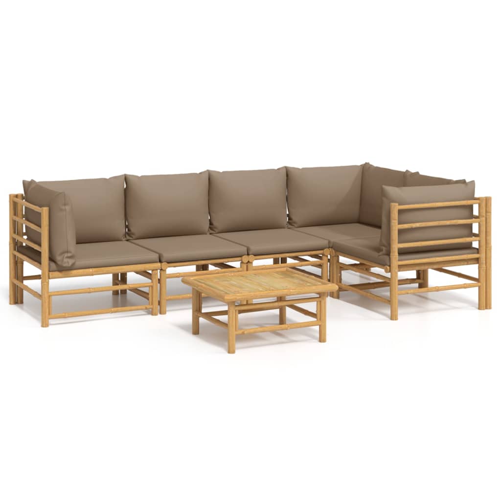 vidaXL Set de muebles de jardín 6 piezas bambú con cojines gris taupé