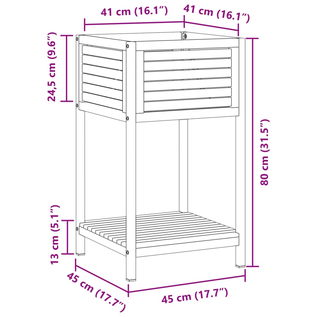 vidaXL Jardinera con estante madera maciza acacia y acero 45x45x80 cm