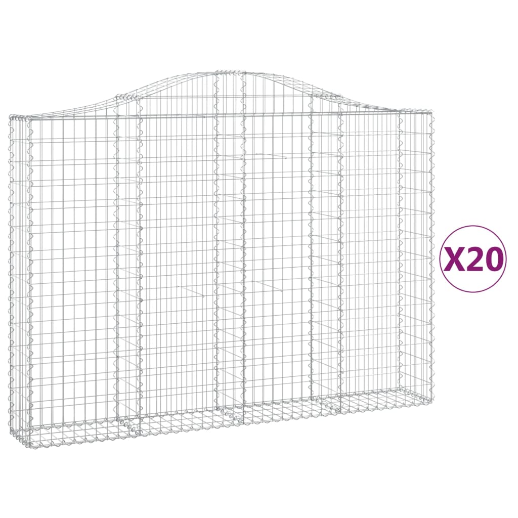 vidaXL Cestas gaviones 20 uds forma de arco hierro 200x30x140/160 cm