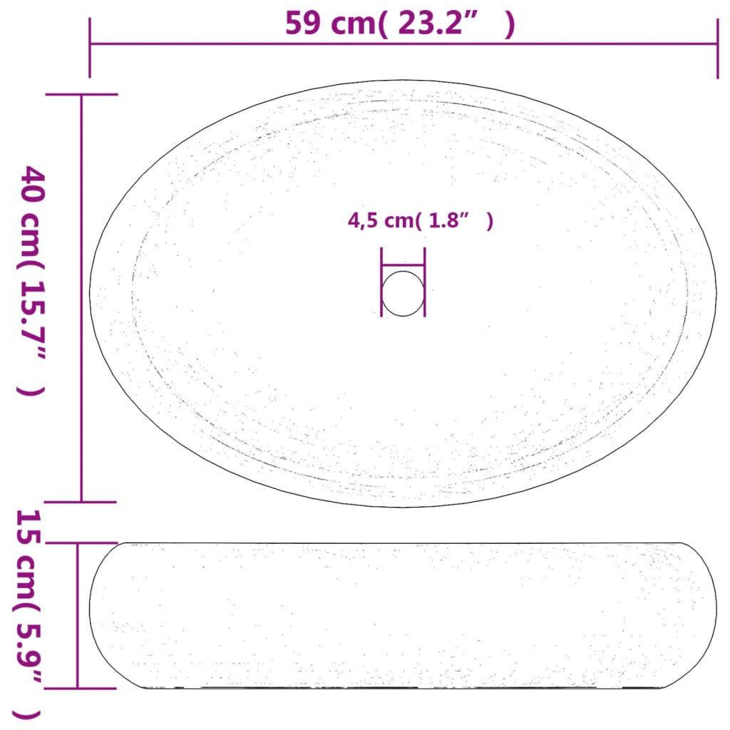 vidaXL Lavabo sobre encimera ovalado cerámica marrón 59x40x15 cm