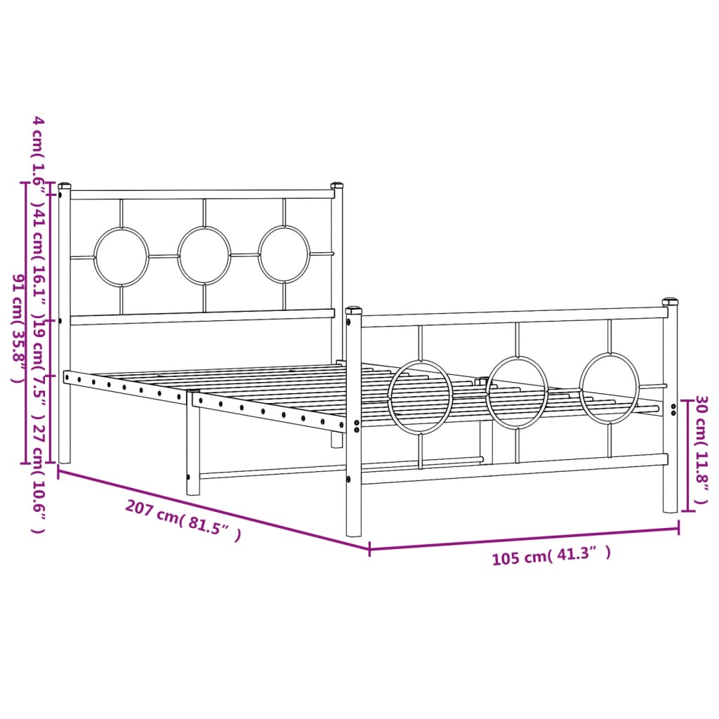 vidaXL Estructura cama sin colchón con estribo metal blanco 100x200 cm