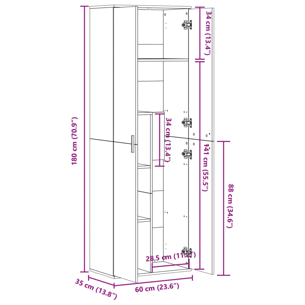 vidaXL Aparador alto madera de ingeniería gris Sonoma 60x35x180 cm