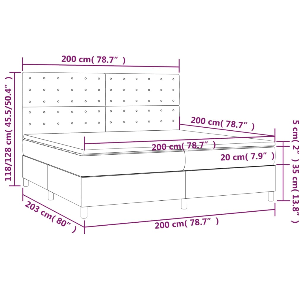 vidaXL Cama box spring con colchón tela marrón oscuro 200x200 cm