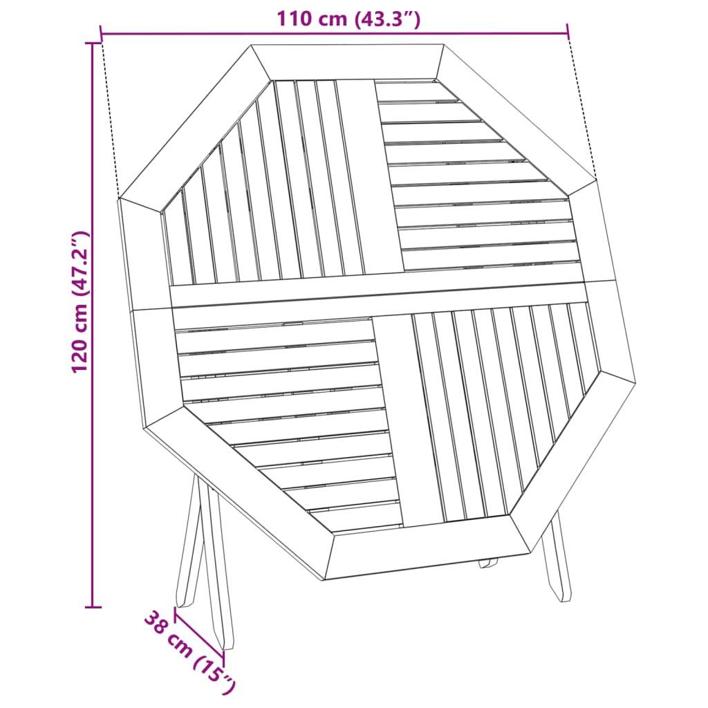 vidaXL Mesa de jardín plegable madera maciza de acacia Ø110x75 cm