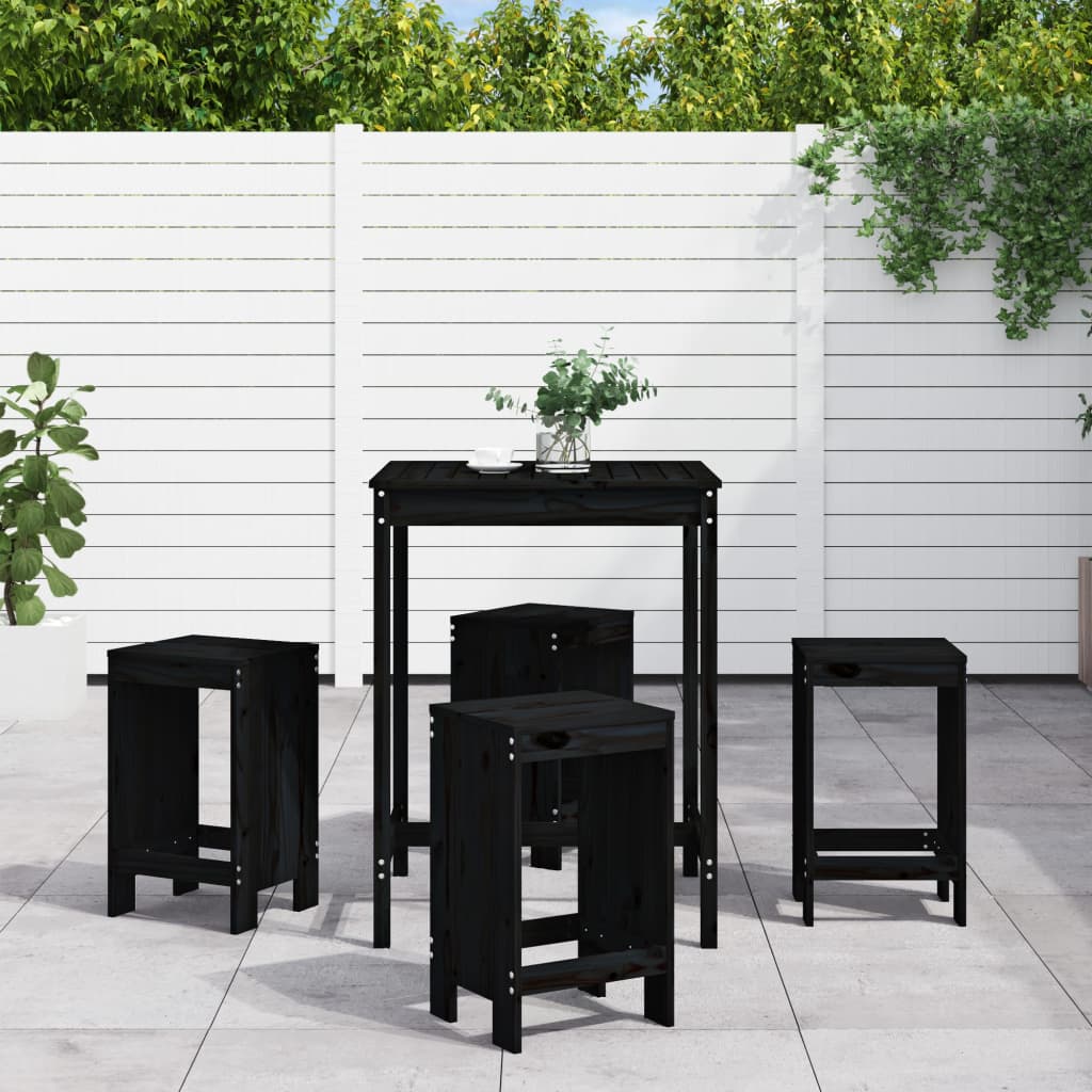 vidaXL Set de mesa y taburetes altos jardín 5 piezas madera pino negro