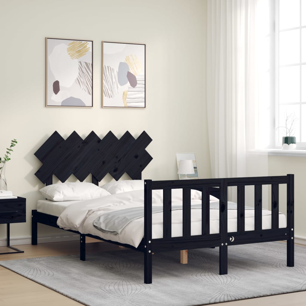 vidaXL Estructura cama de matrimonio con cabecero madera maciza negro