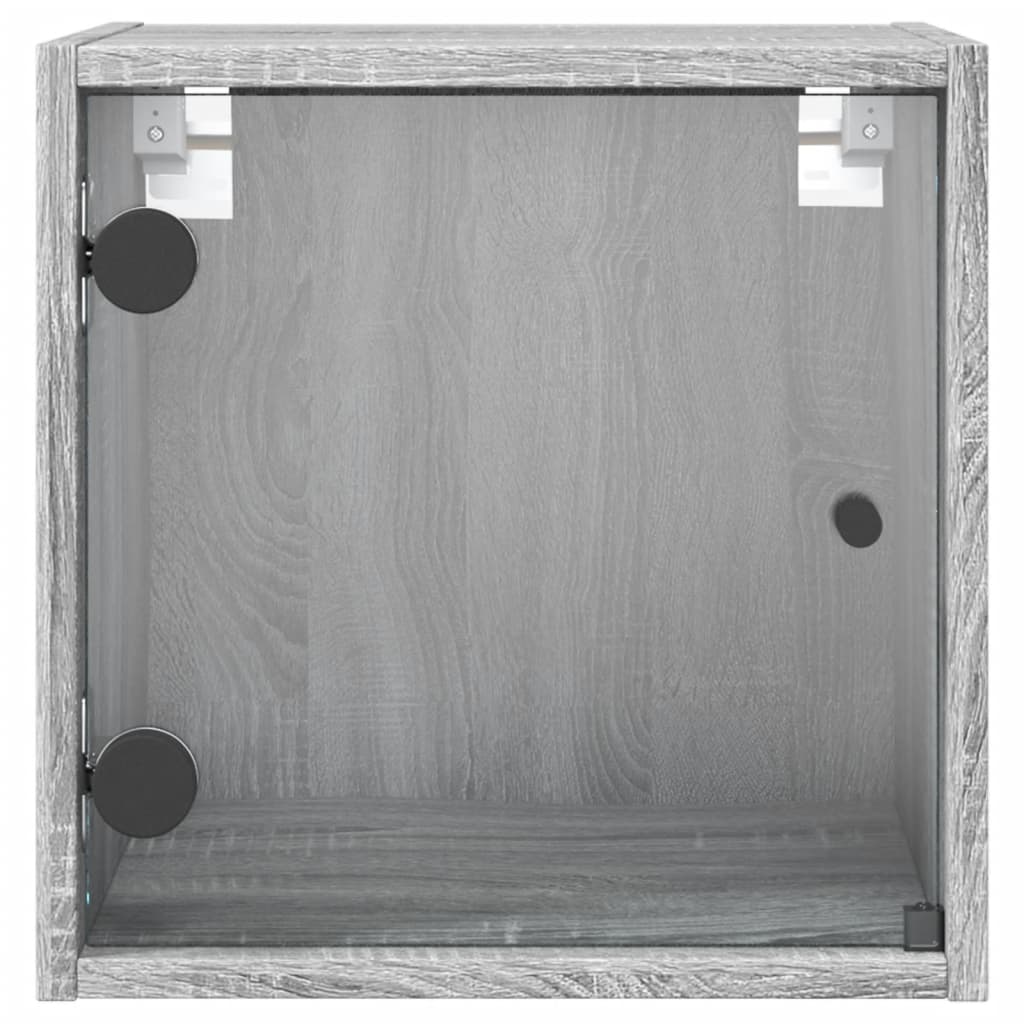 vidaXL Mesitas noche con puertas vidrio 2 uds gris Sonoma 35x37x35 cm