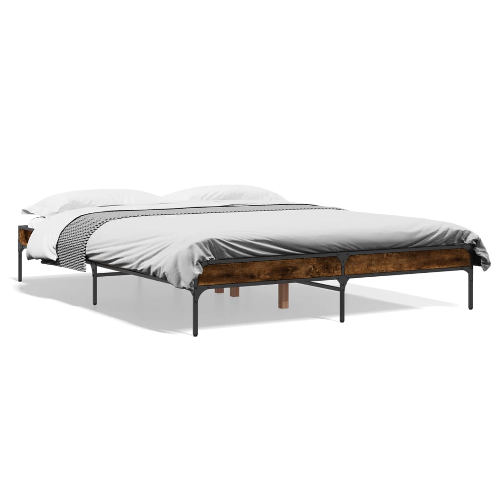 vidaXL Estructura cama madera ingeniería metal roble ahumado 140x200cm