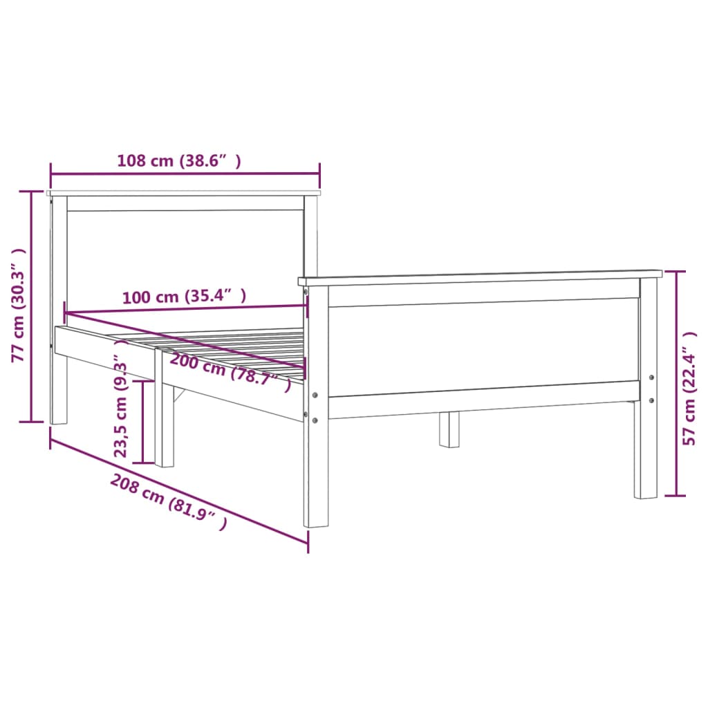 vidaXL Estructura de cama sin colchón madera maciza de pino 100x200 cm