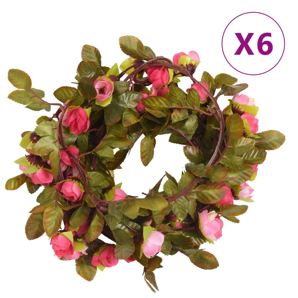 vidaXL Guirnaldas de flores de Navidad 6 uds rosa 215 cm