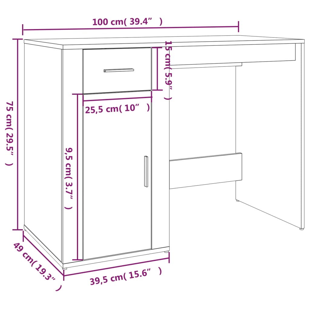 vidaXL Escritorio de madera contrachapada blanco 100x49x75 cm