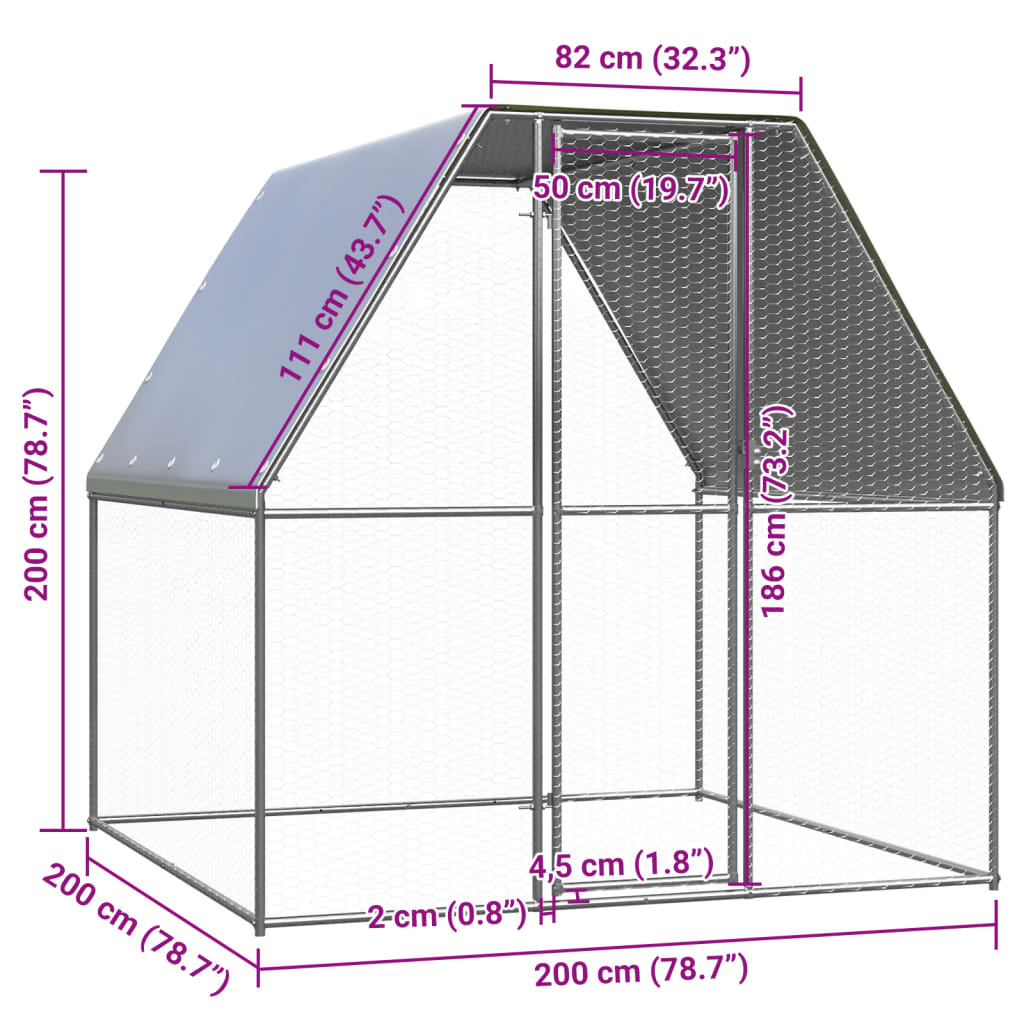 vidaXL Jaula gallinero de exterior de acero galvanizado 2x2x2 m