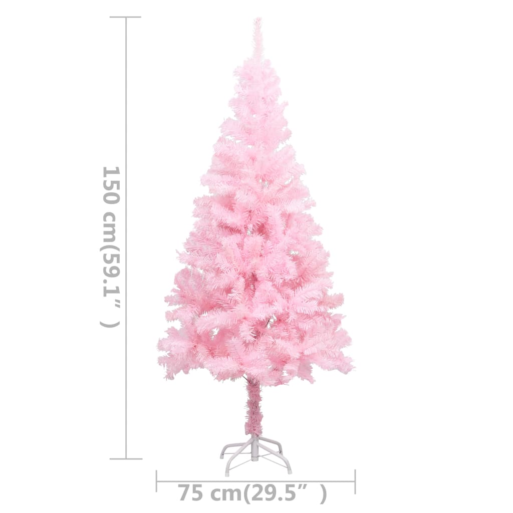 vidaXL Árbol de Navidad preiluminado con luces y bolas rosa 150 cm