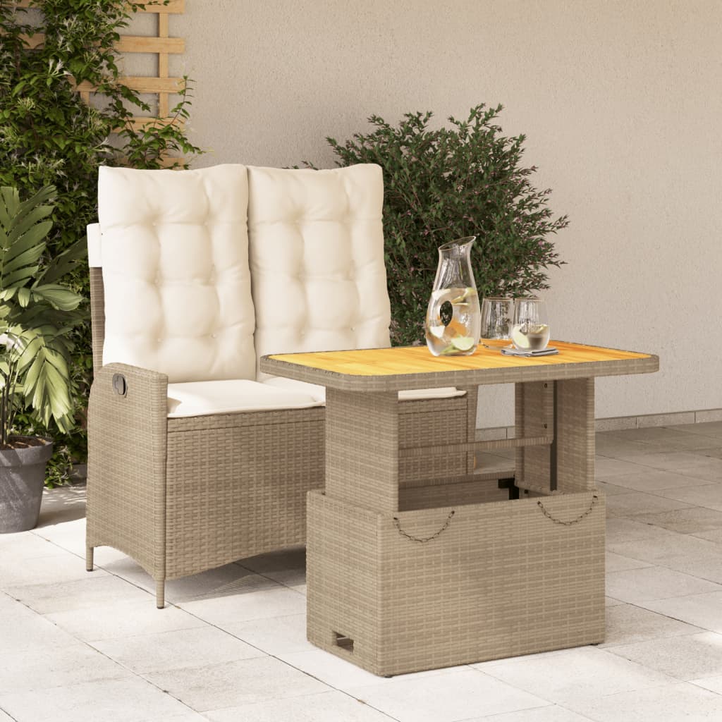 vidaXL Set comedor de jardín 2 pzas con cojines ratán sintético beige