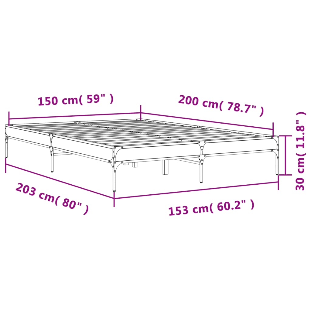 vidaXL Estructura cama madera ingeniería metal roble Sonoma 150x200 cm