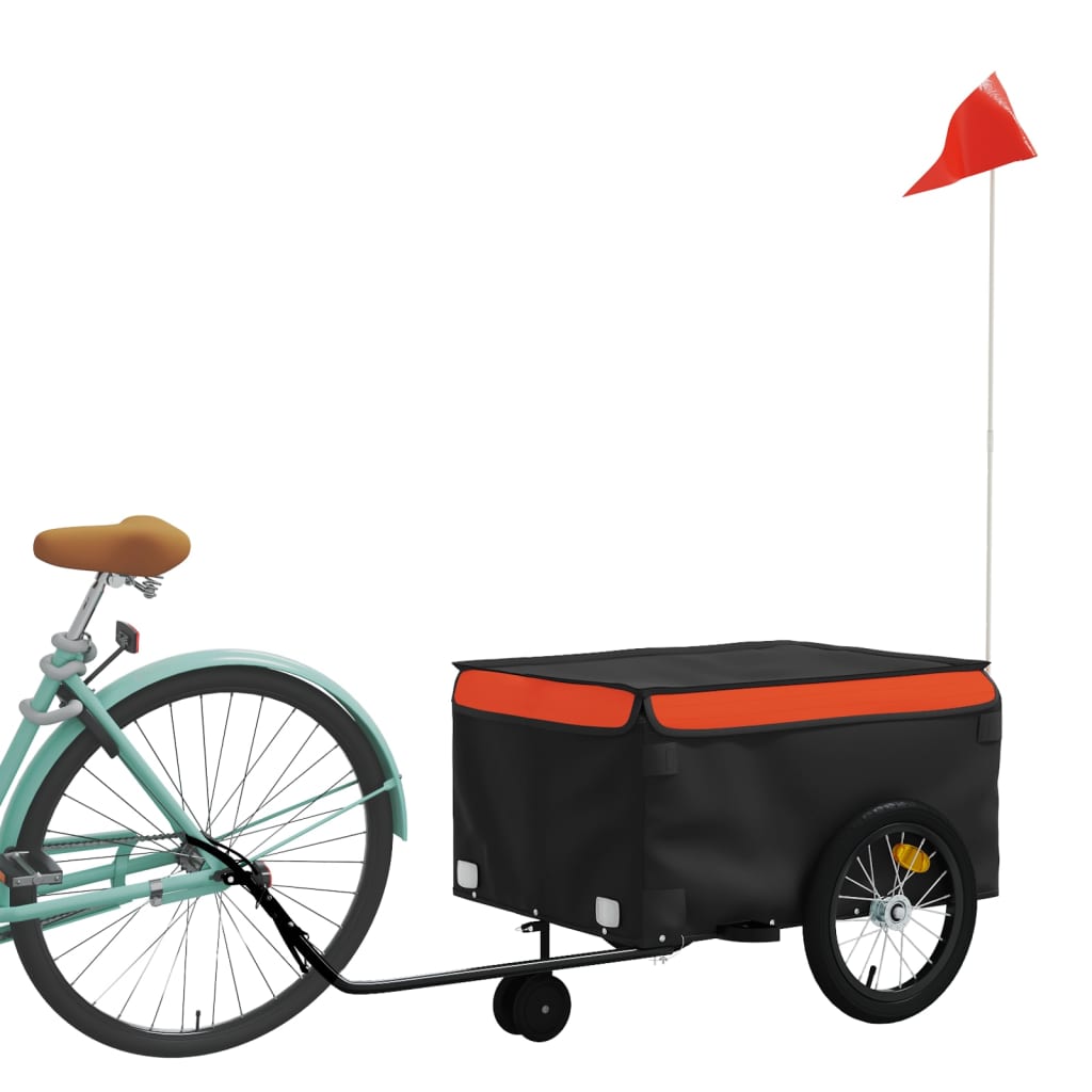 vidaXL Remolque para bicicleta hierro negro y naranja 45 kg