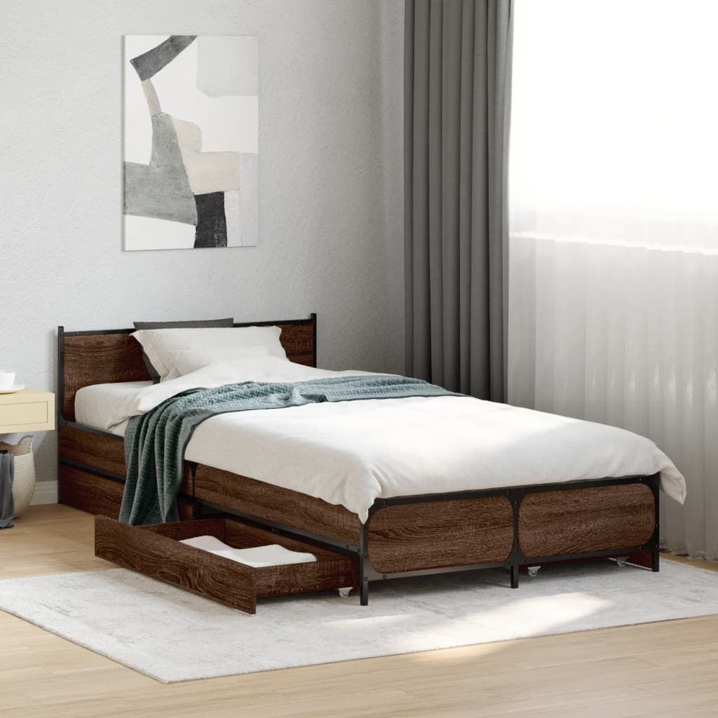 vidaXL Cama con cajones madera de ingeniería marrón roble 75x190 cm