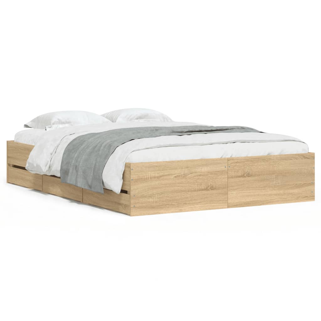 vidaXL Cama con cajones madera ingeniería roble Sonoma 135x190 cm