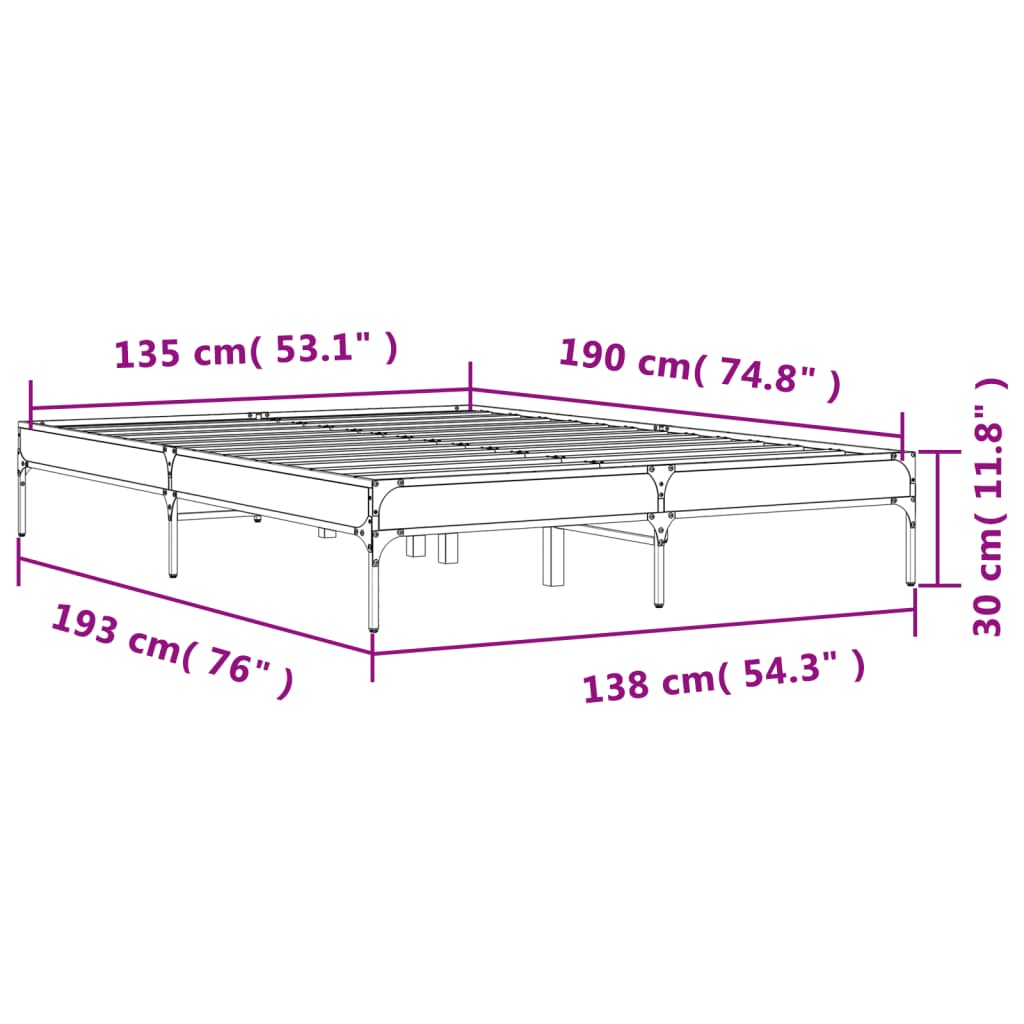 vidaXL Estructura de cama madera de ingeniería y metal negro 135x190cm