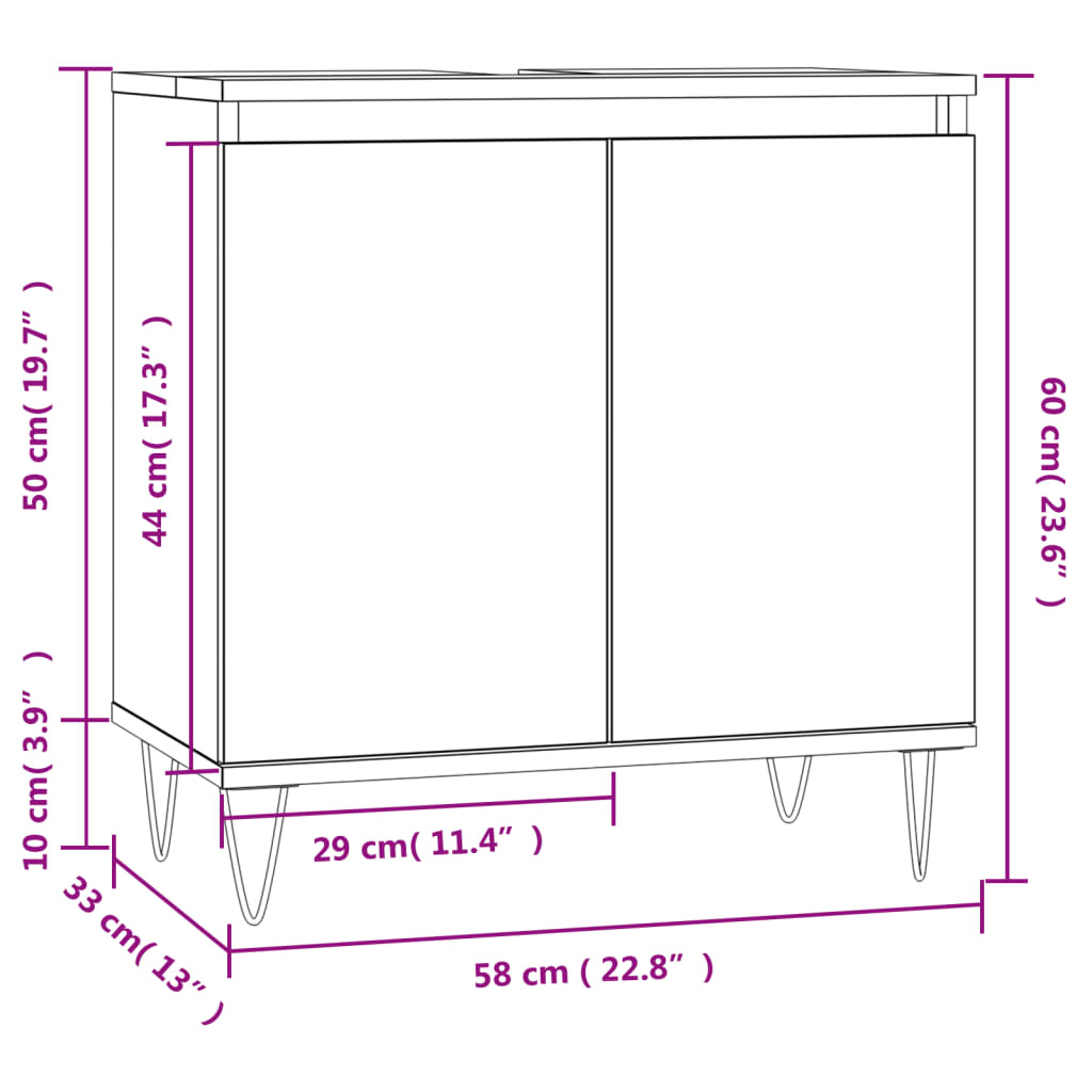 vidaXL Armario de baño madera de ingeniería gris Sonoma 58x33x60 cm