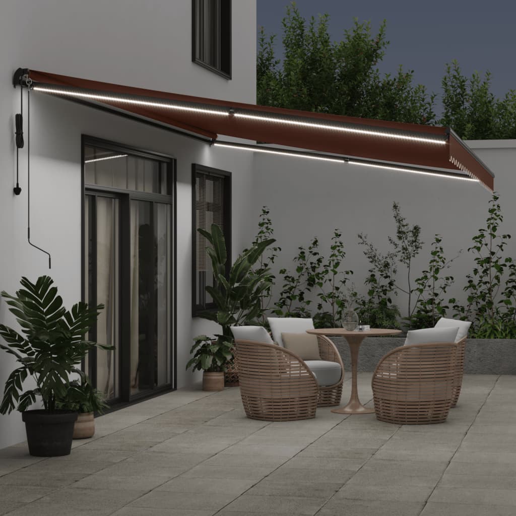 vidaXL Toldo retráctil automático con luces LED marrón 500x300 cm