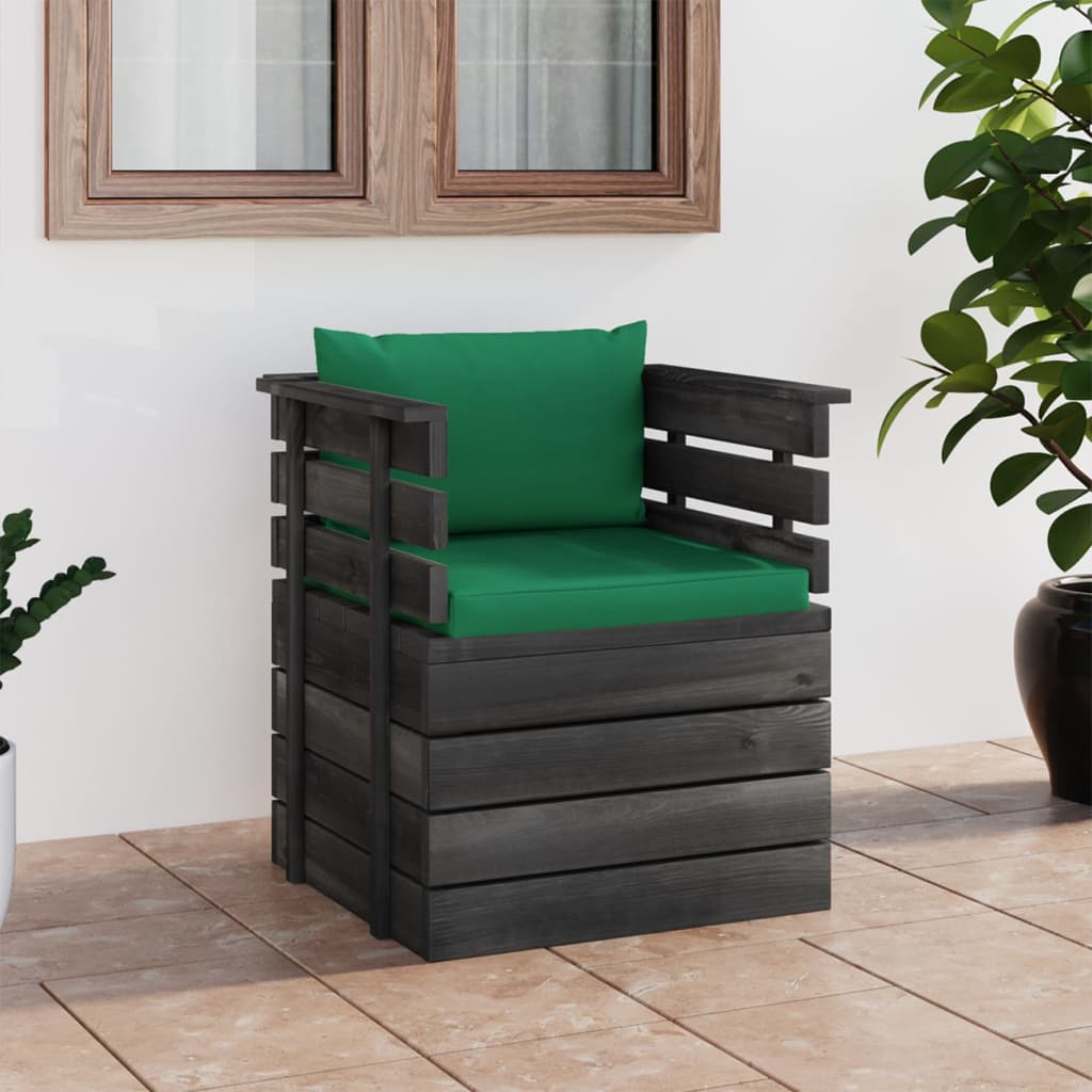 vidaXL Sillón de jardín con cojines madera de pino