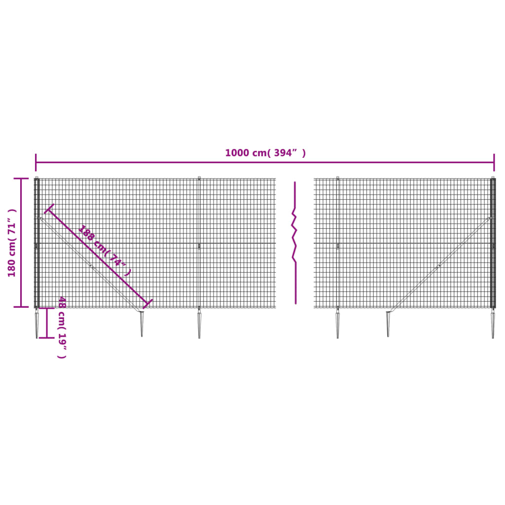 vidaXL Cerca de alambre con pinchos de anclaje gris antracita 1,8x10 m