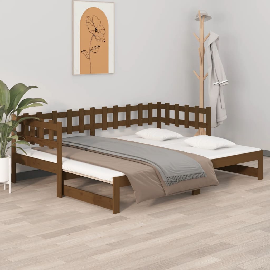 vidaXL Sofá cama extraíble madera de pino marrón miel 2x(80x200) cm